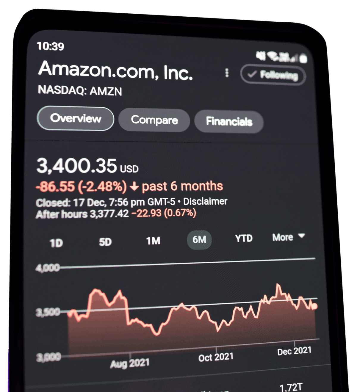 Smartphone displaying investment app interface