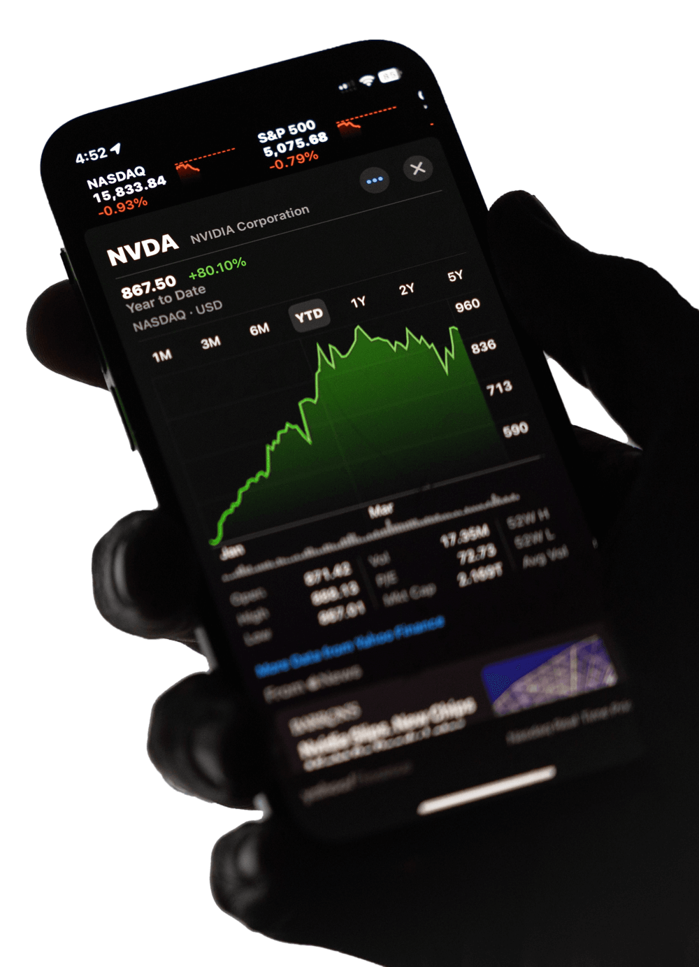 Smartphone displaying investment app interface